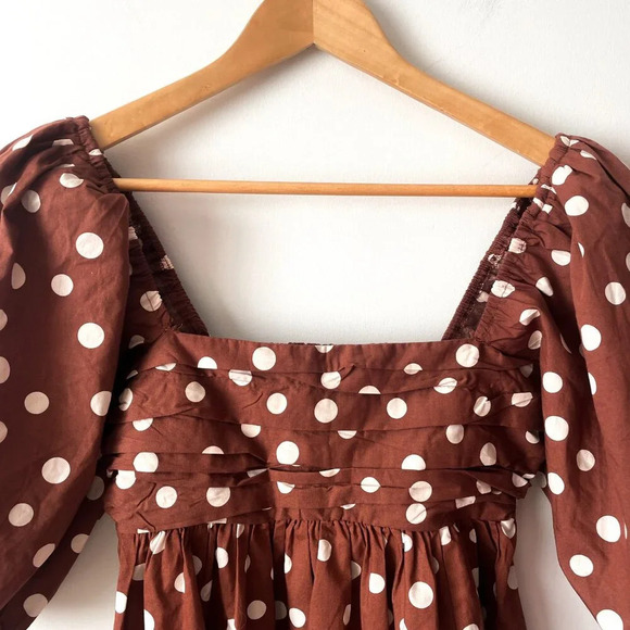 Abercrombie & Fitch Emerson Ruched Puff Sleeve Polka Dot Babydoll Mini Dress NWT - Picture 9 of 14